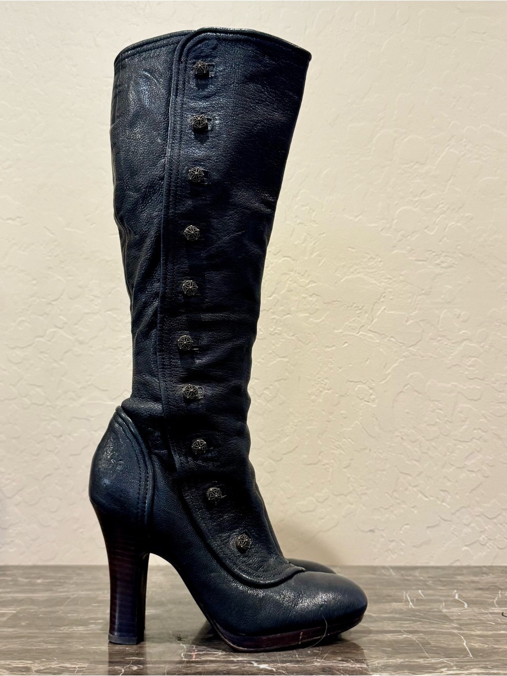 Frye Leather Matilda Button Victorian
Style Heeled Knee High Boots - Picture 8 of 13